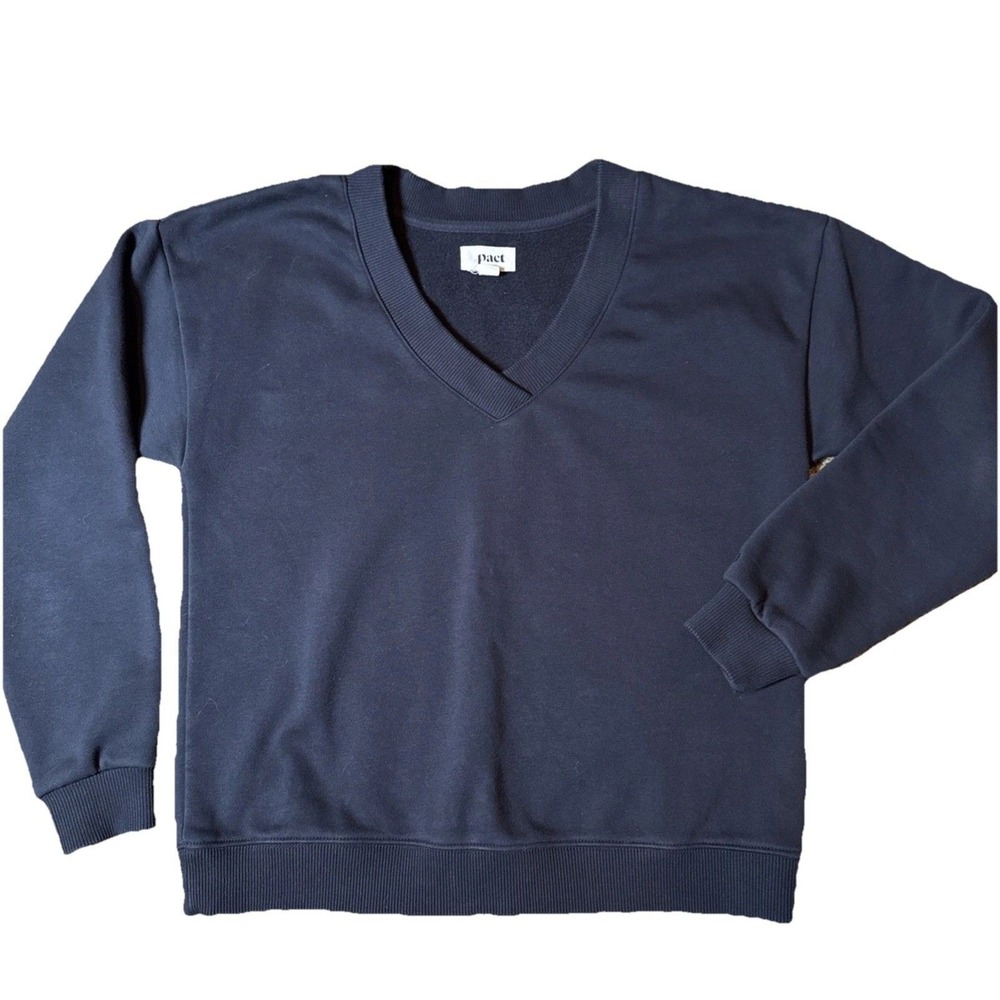 Pact Women's V-Neck Sweatshirt Organic Cotton Blend Black Sz XS Sustainable Cozy